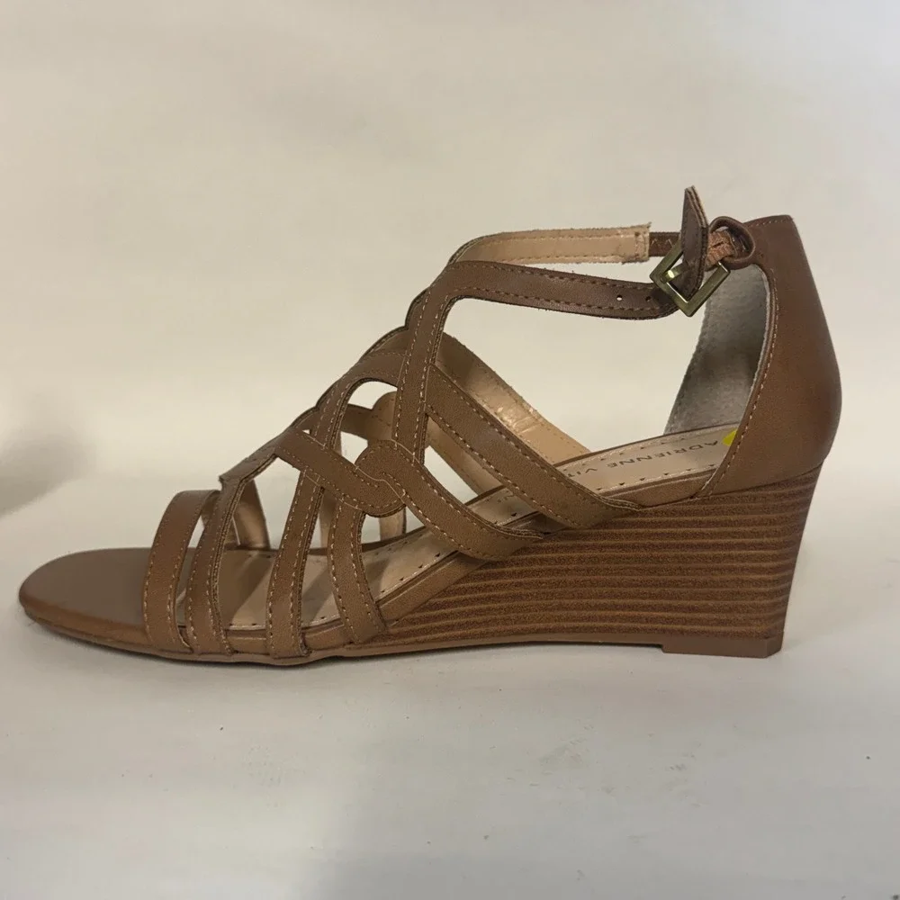 Adrienne Vittadini Abelina Womens Cognac Brown Strappy Wedge Sandals  9M